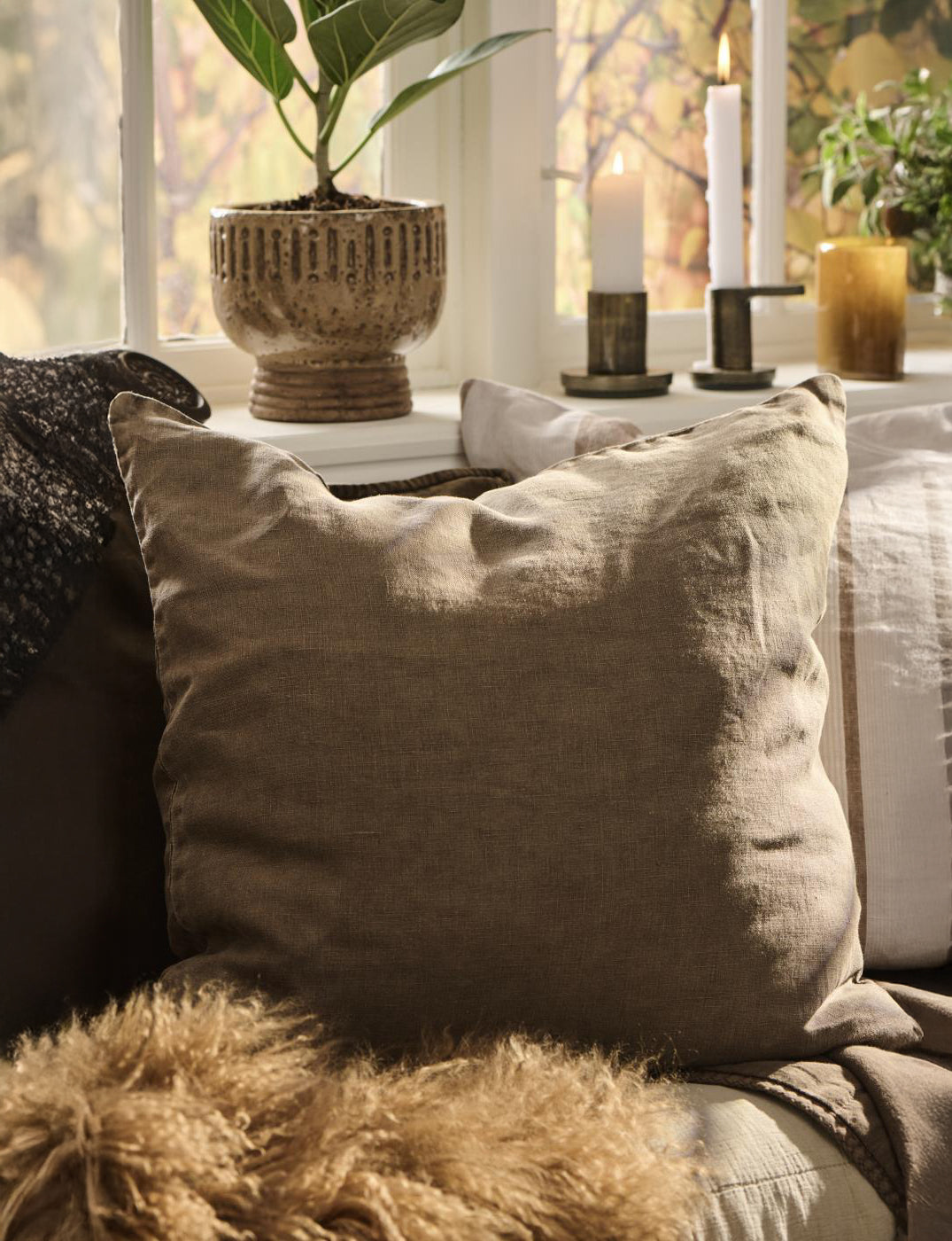 Kuddfodral Linne Chocolate 50x50